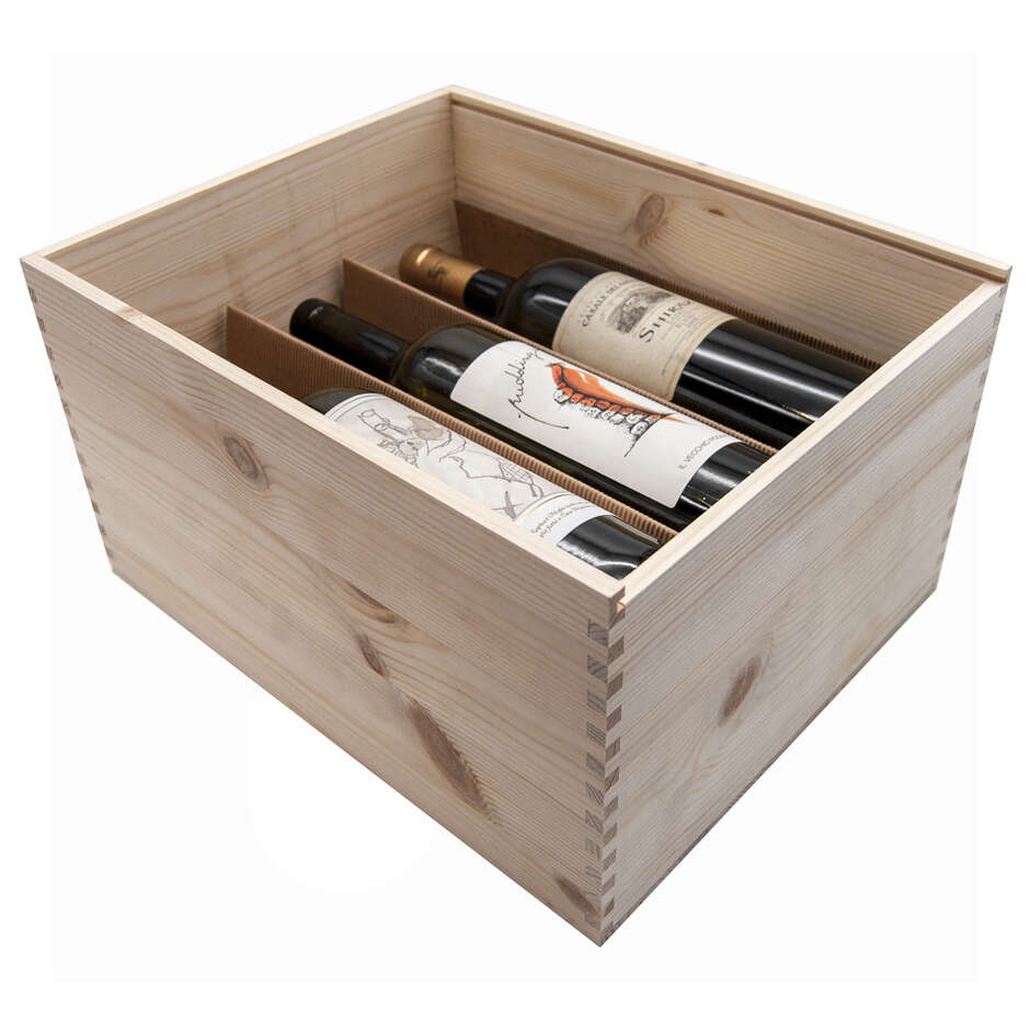 Boîte à bouteilles en bois 6 places (3+3) avec couvercle coulissant (1 pièce)